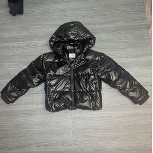 Crewcuts J Crew Kids Girls Shiny Black Primaloft Puffer Jacket Hooded Size M 8-9